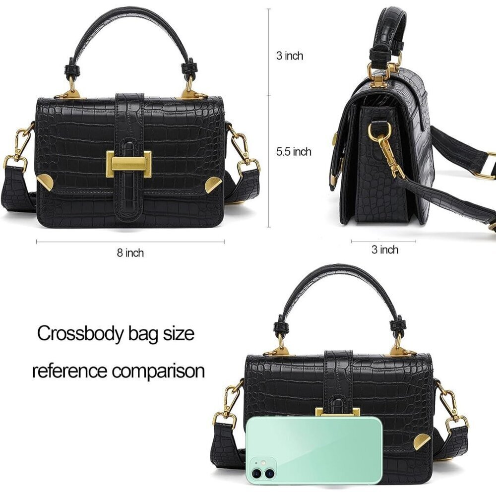 Women Small Classy Crossbody Purse Top Handle Handbags Leather Satchel Bag Black - Picture 3 of 7